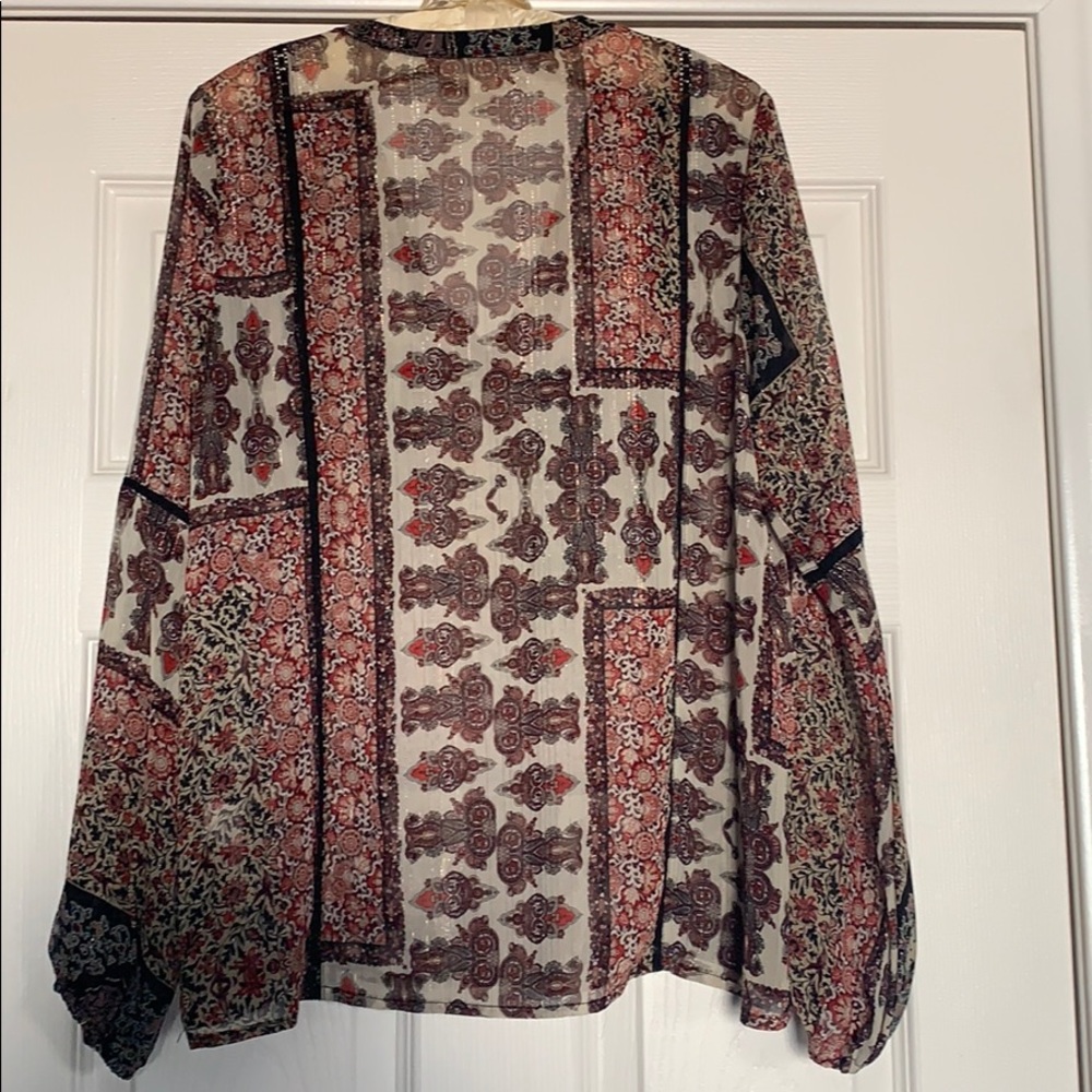 Boho Patchwork Printed Blouse With Tassels - image 2